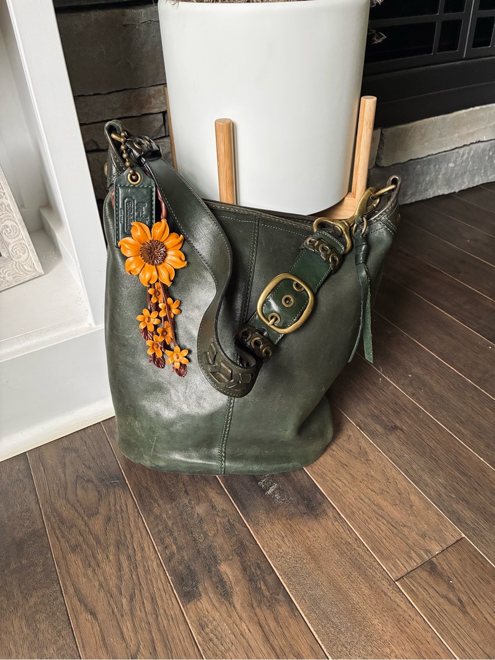 Coach Bleecker XL Leather Duffle Bucket Bag, Bottle Green Tattersall, Y2K 11423